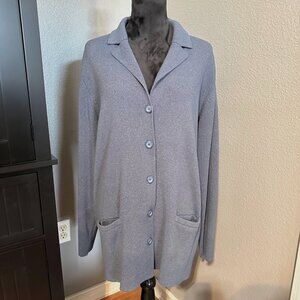 Worthington Womens Tall Large Blue Button Up Cardigan Sweater Long Sleeve Retro